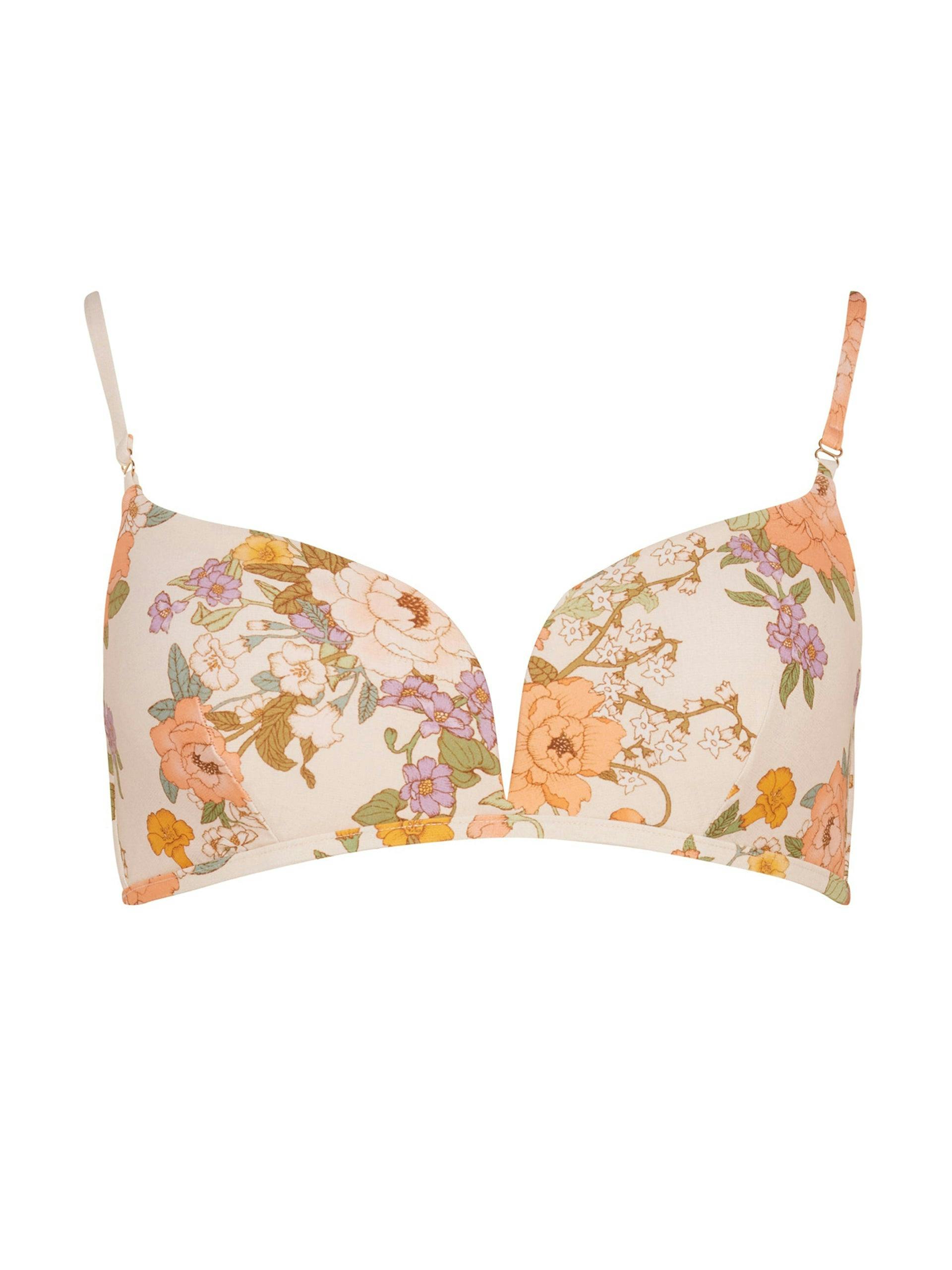 White and floral spirited V wire bra