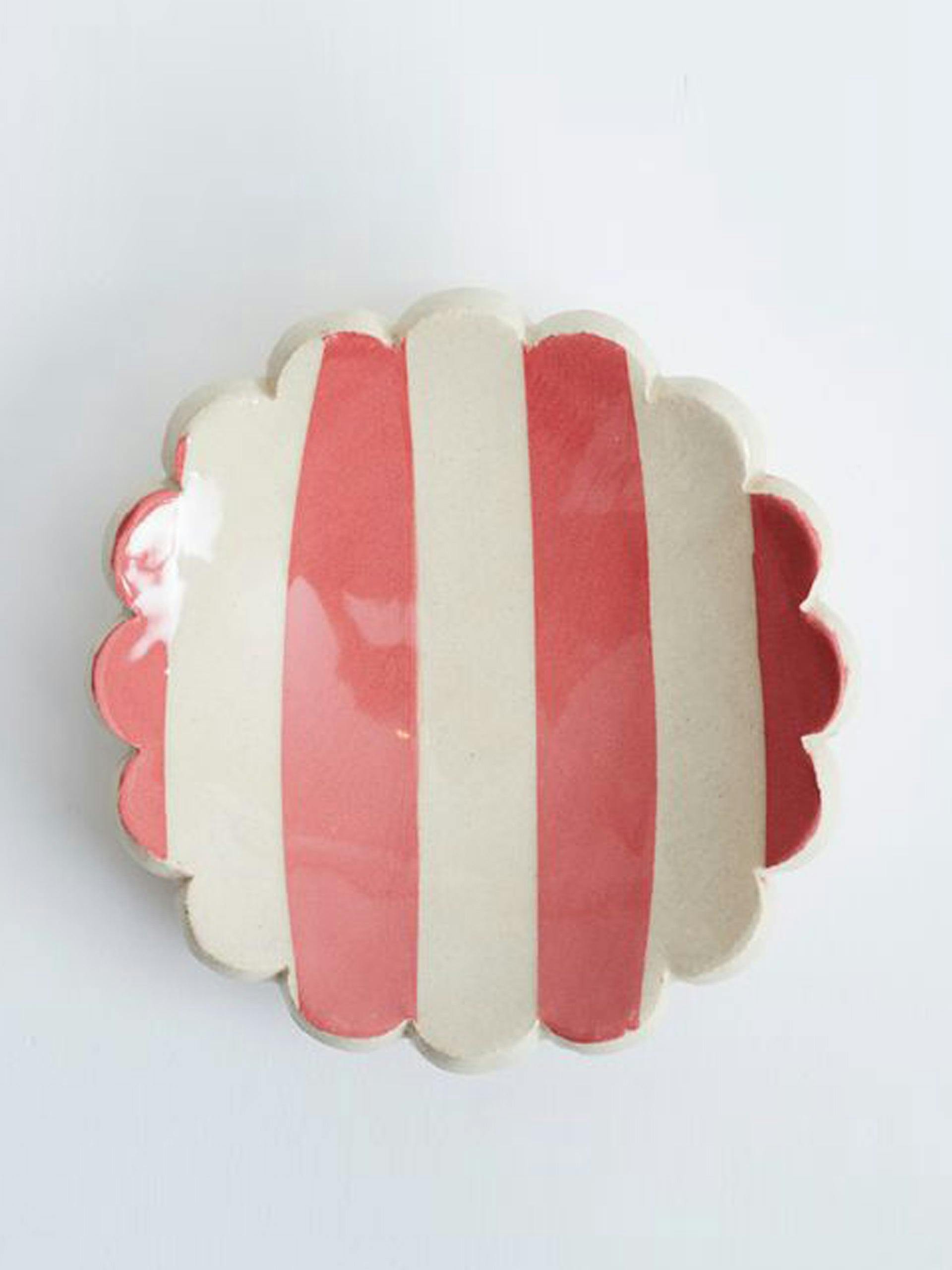 Pink stripe scalloped round trinket dish