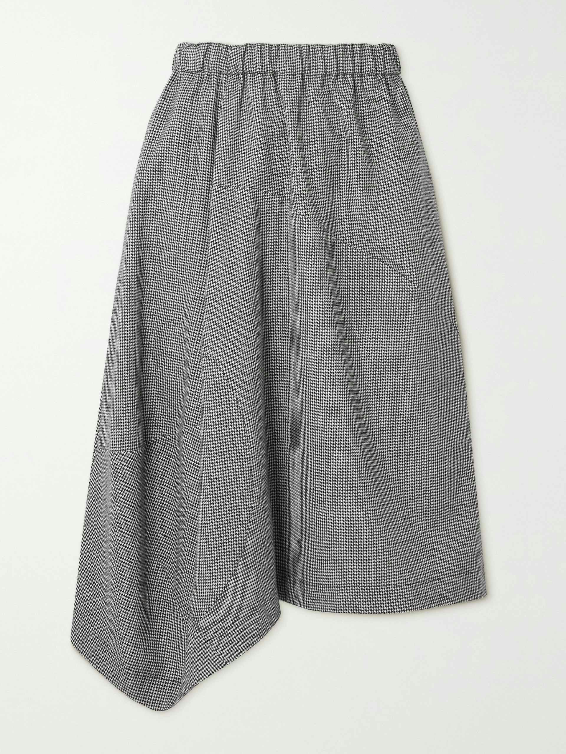 Black asymmetric houndstooth wool-blend skirt