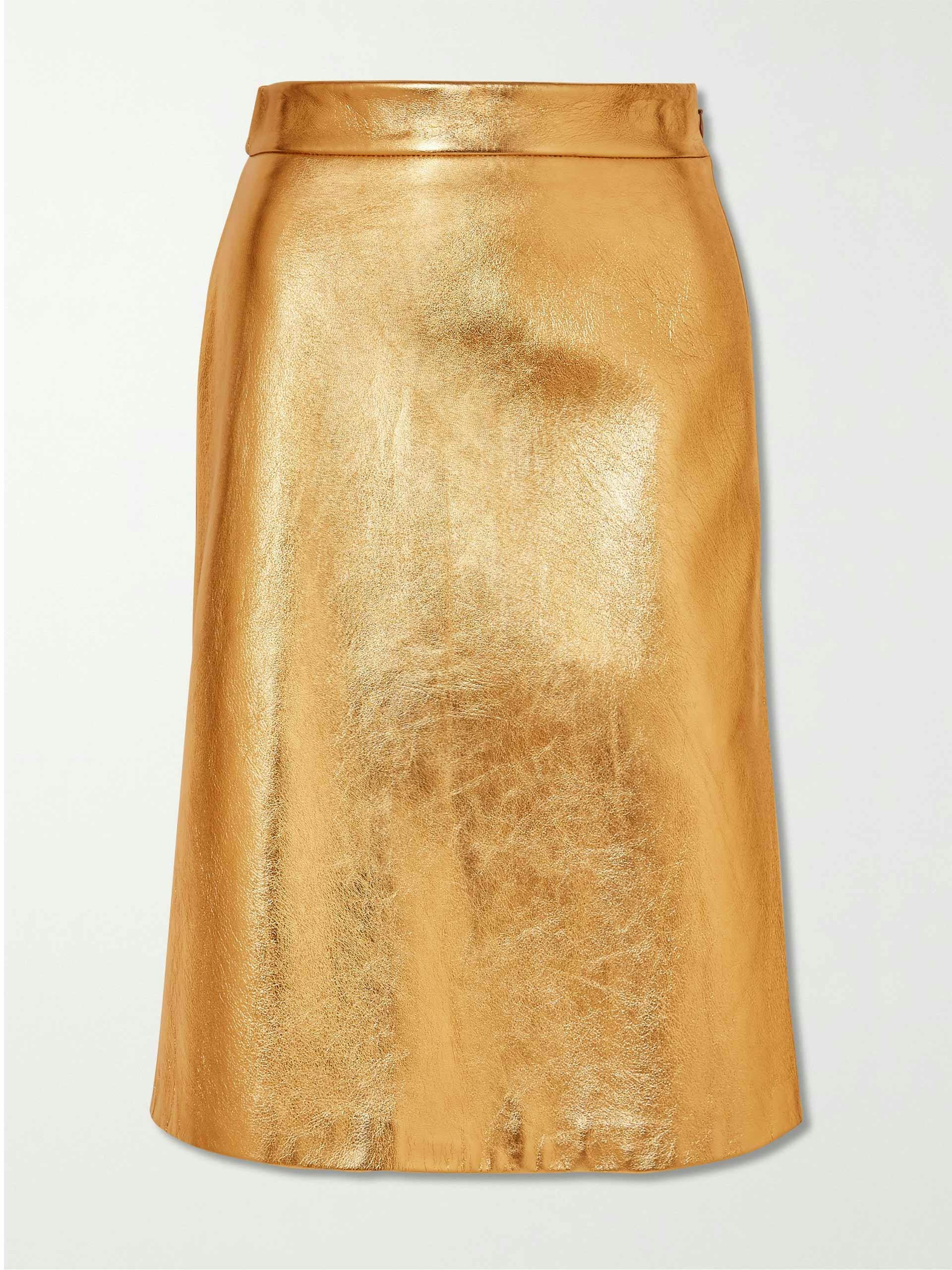 Gold metallic textured-leather skirt