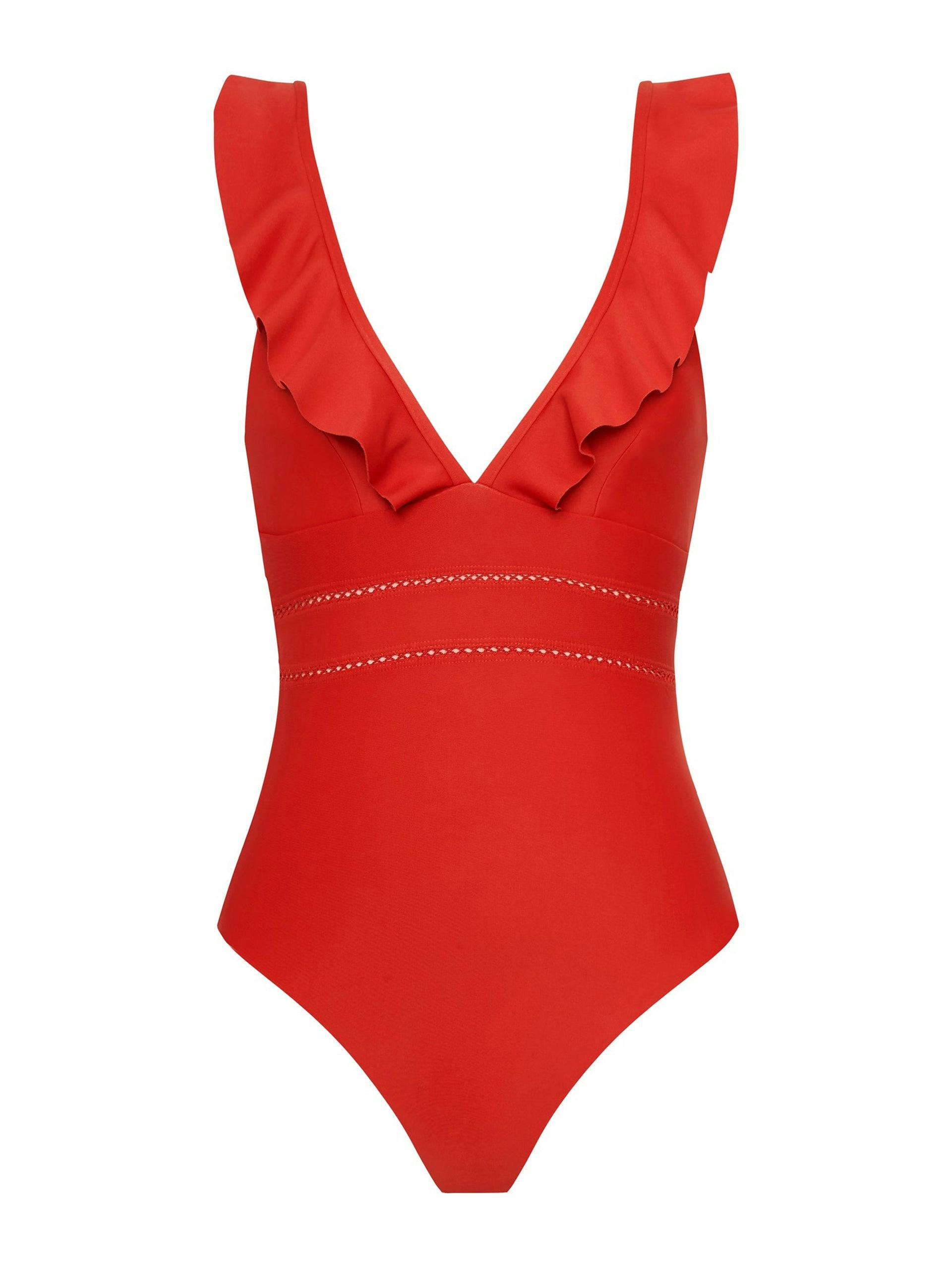 Red multi fit frill one piece