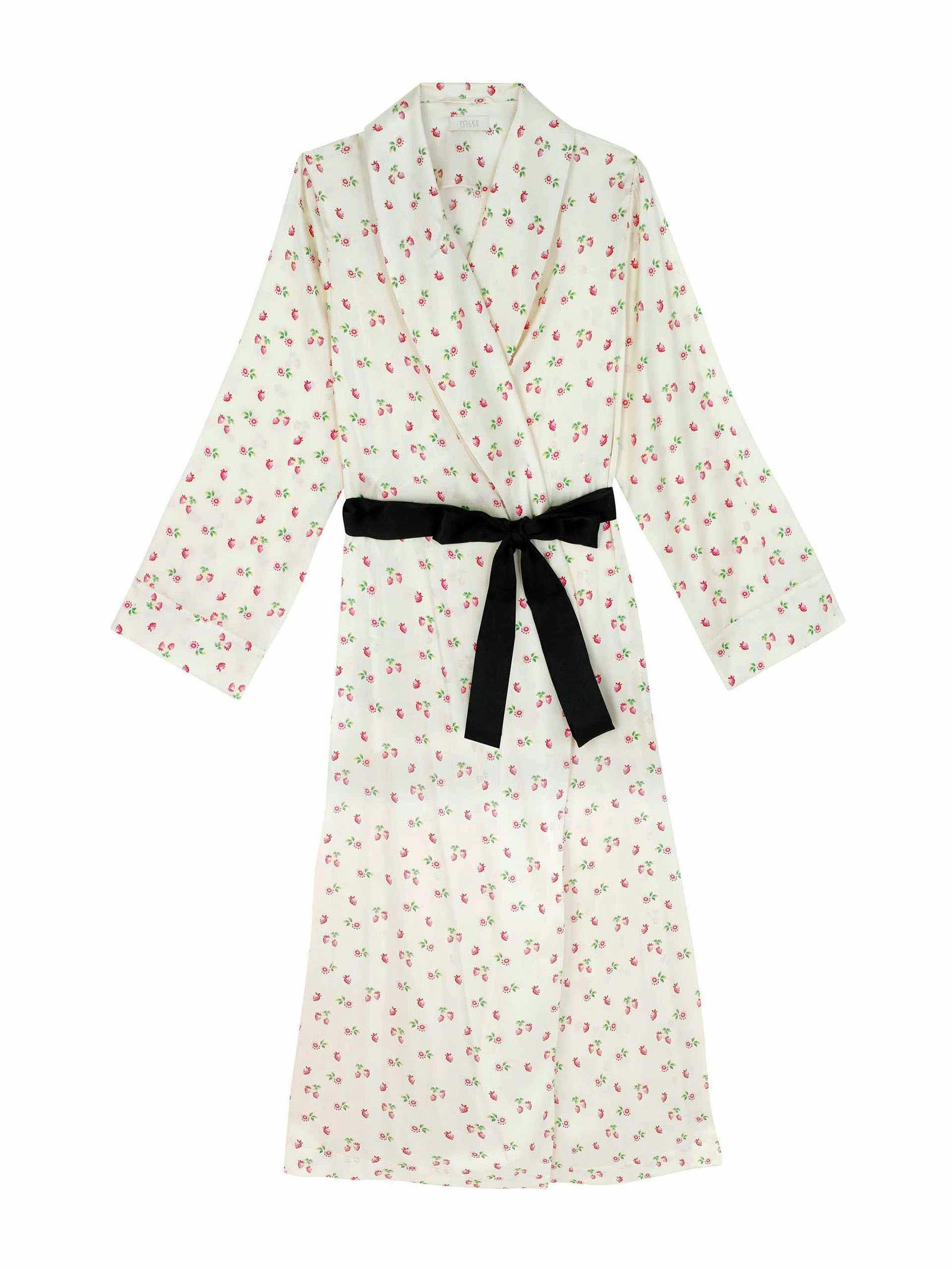 Silk floral dressing gown with black sash