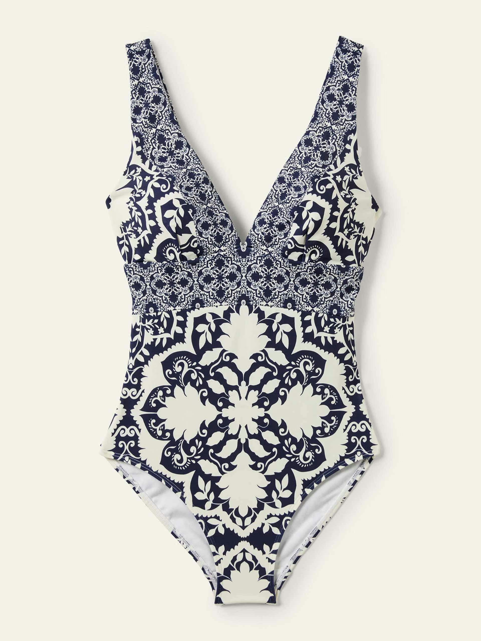Navy and white printed swimsuit