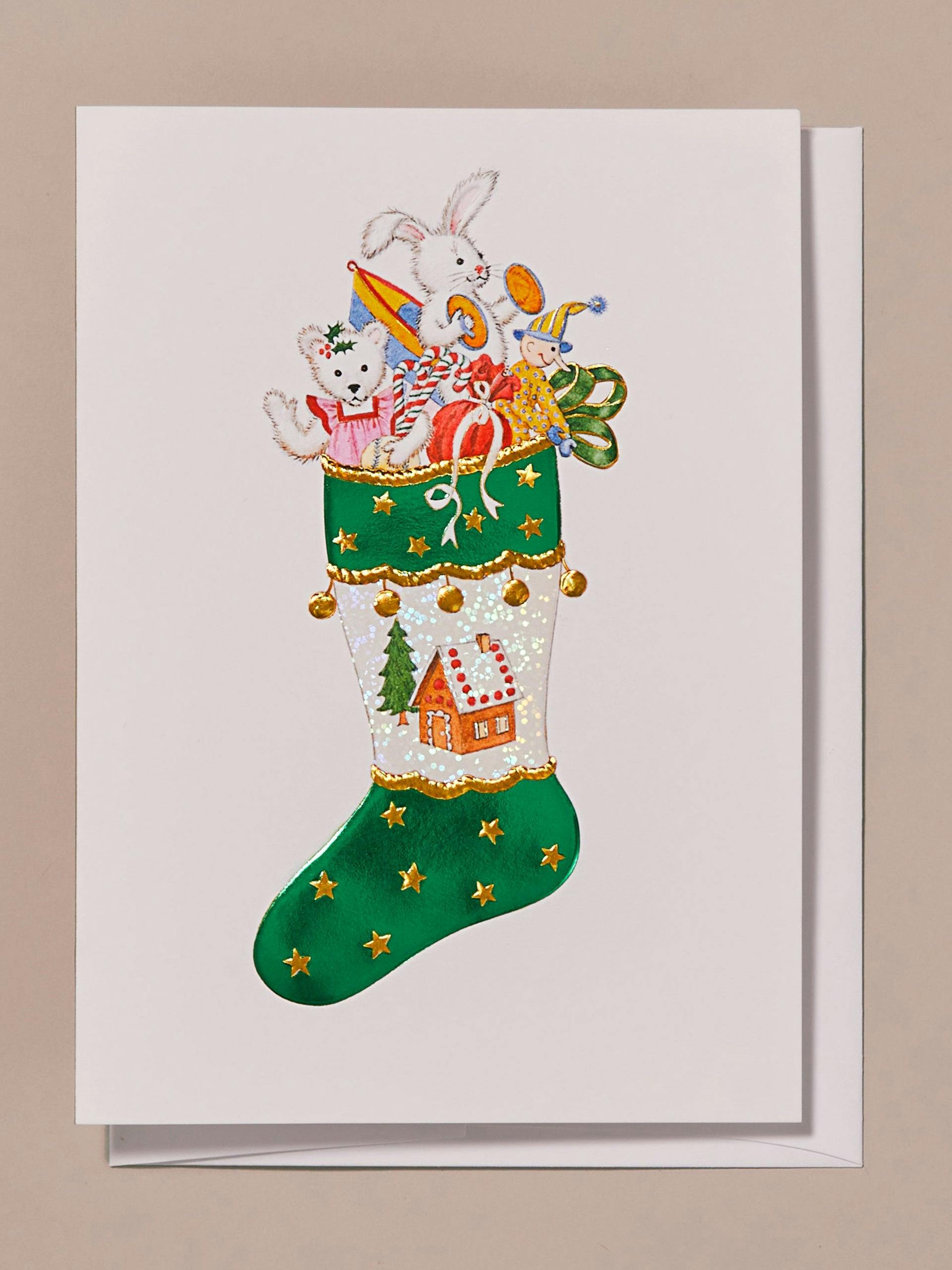 Engraved Christmas stocking greeting card