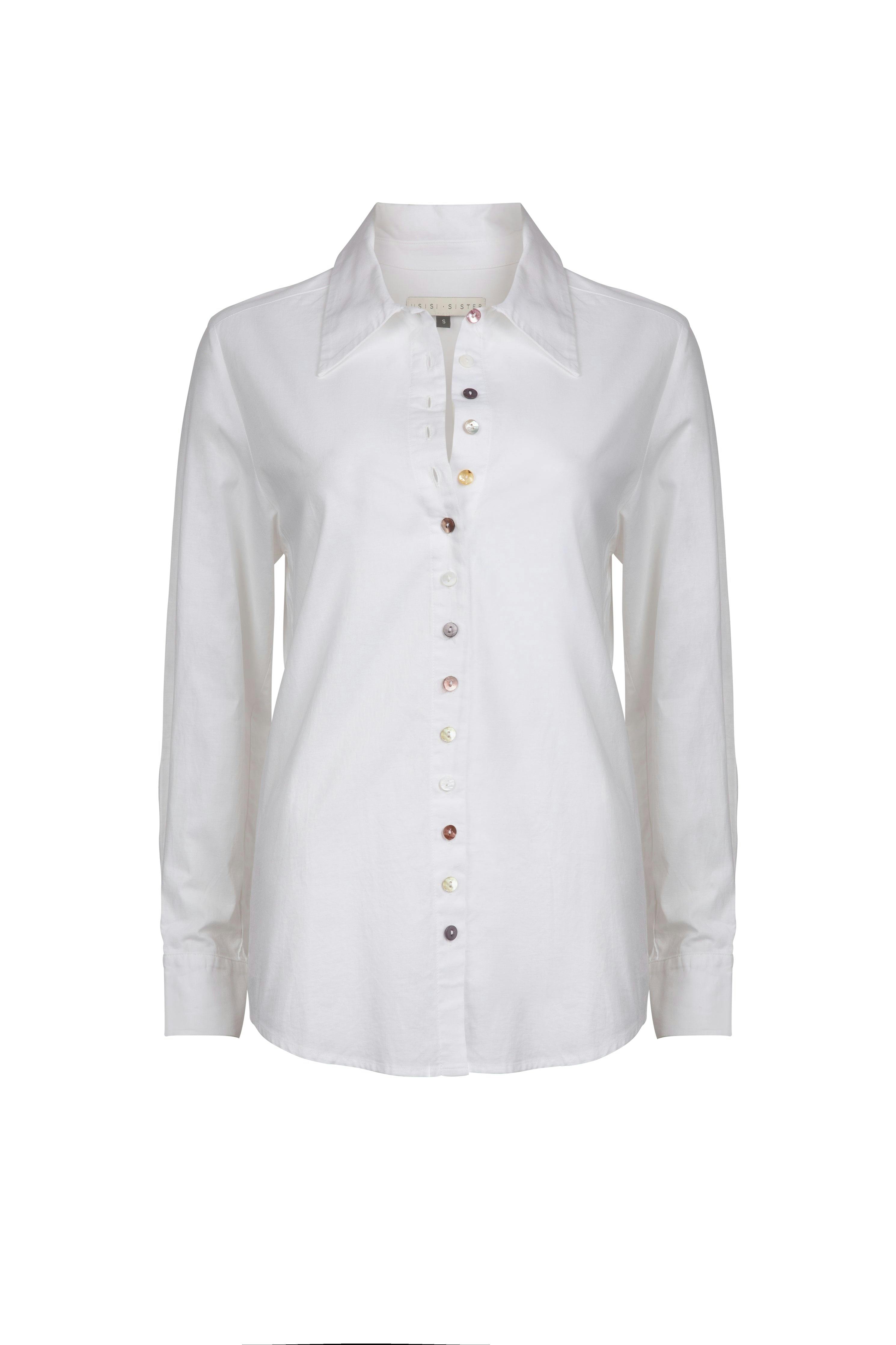 Minnie white cotton shirt with mother of pearl detail