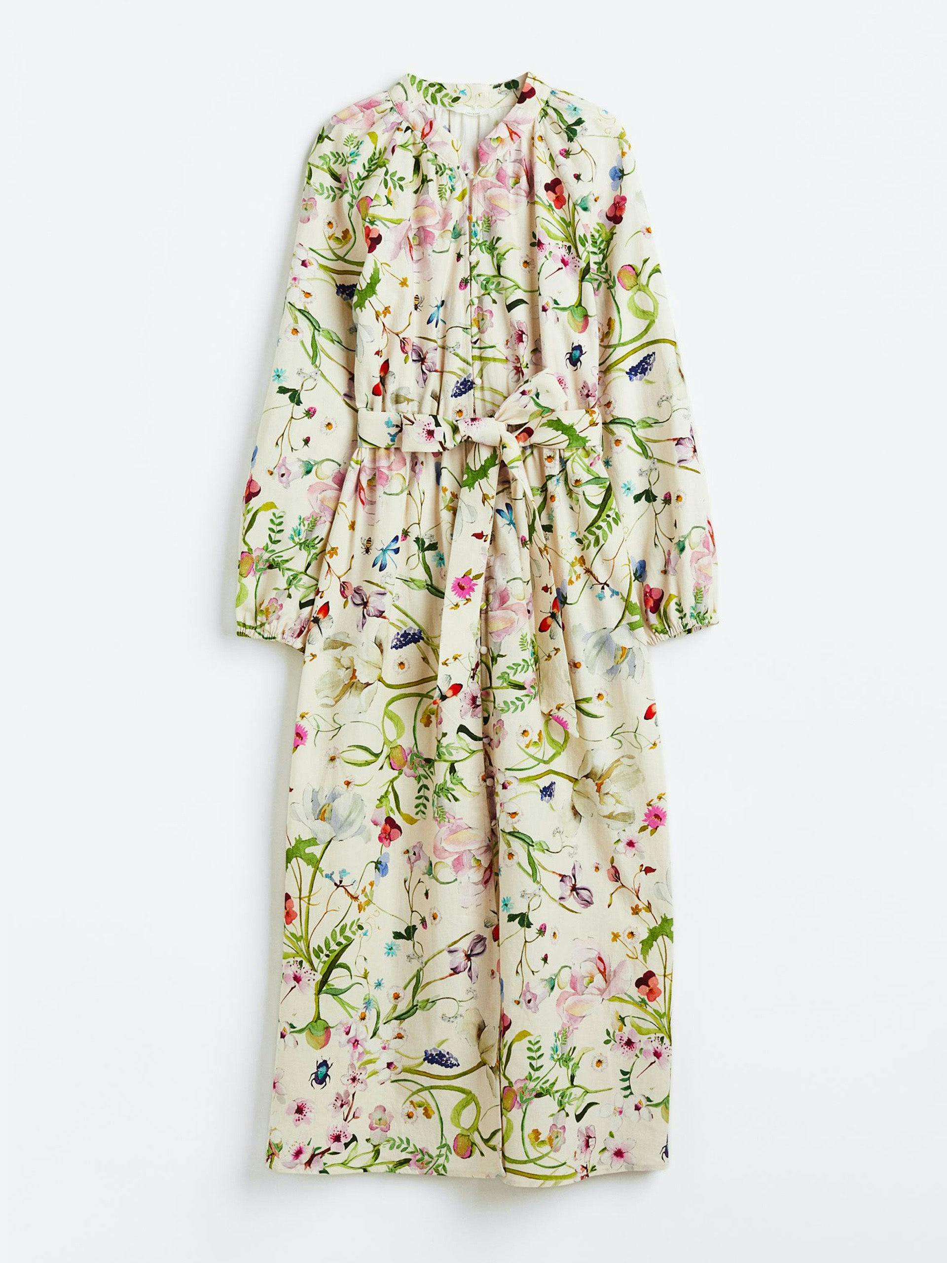 Floral linen-blend dress