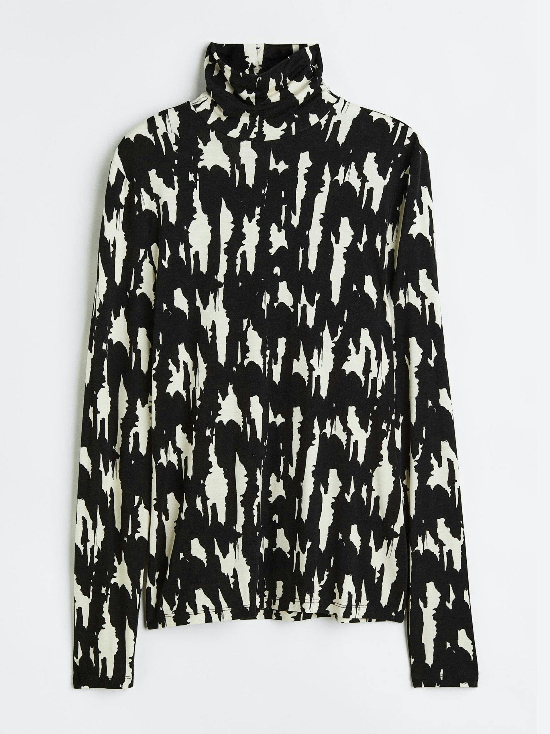 Patterned polo-neck top