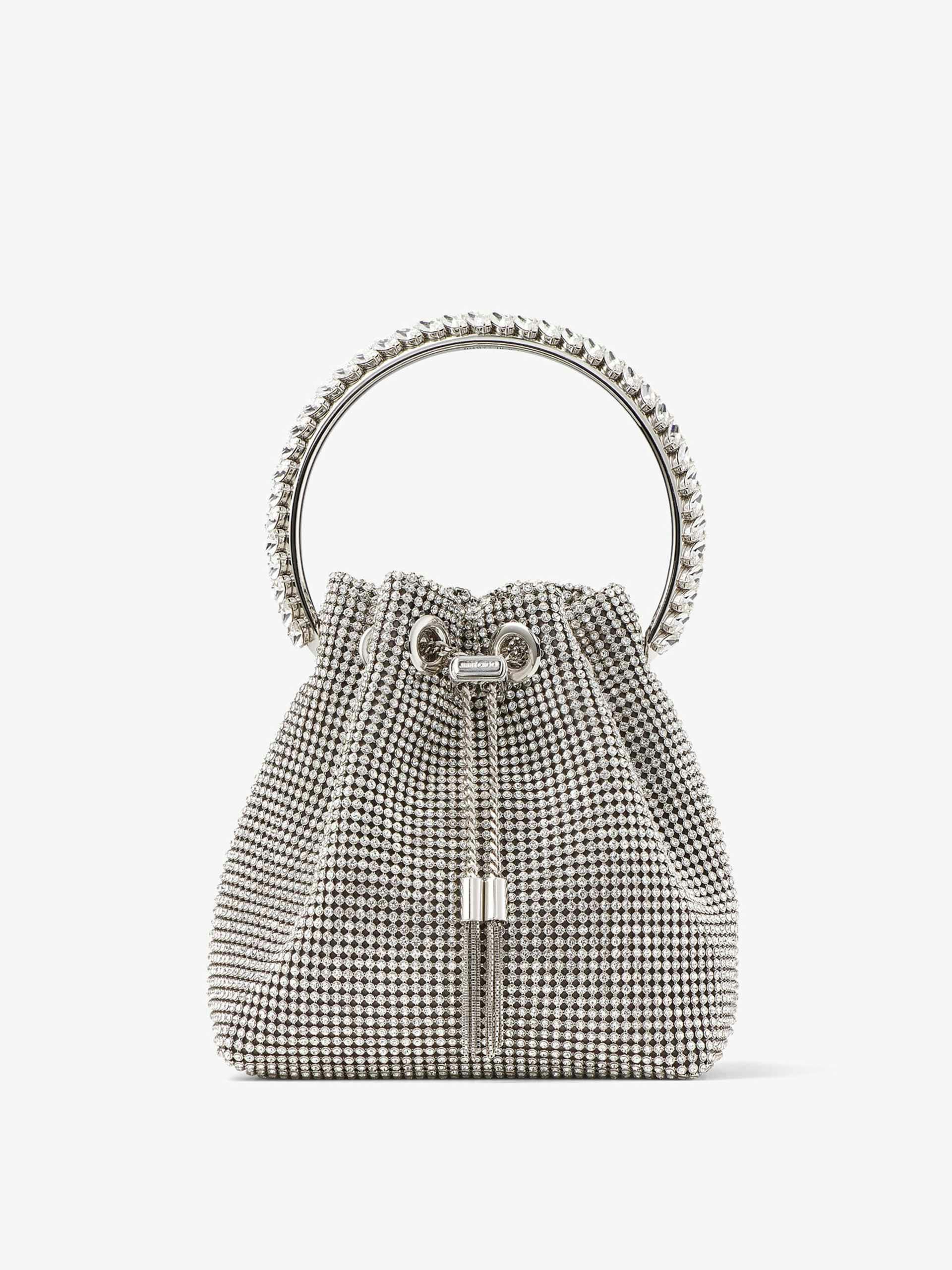 Silver crystal-embellished bag with handle