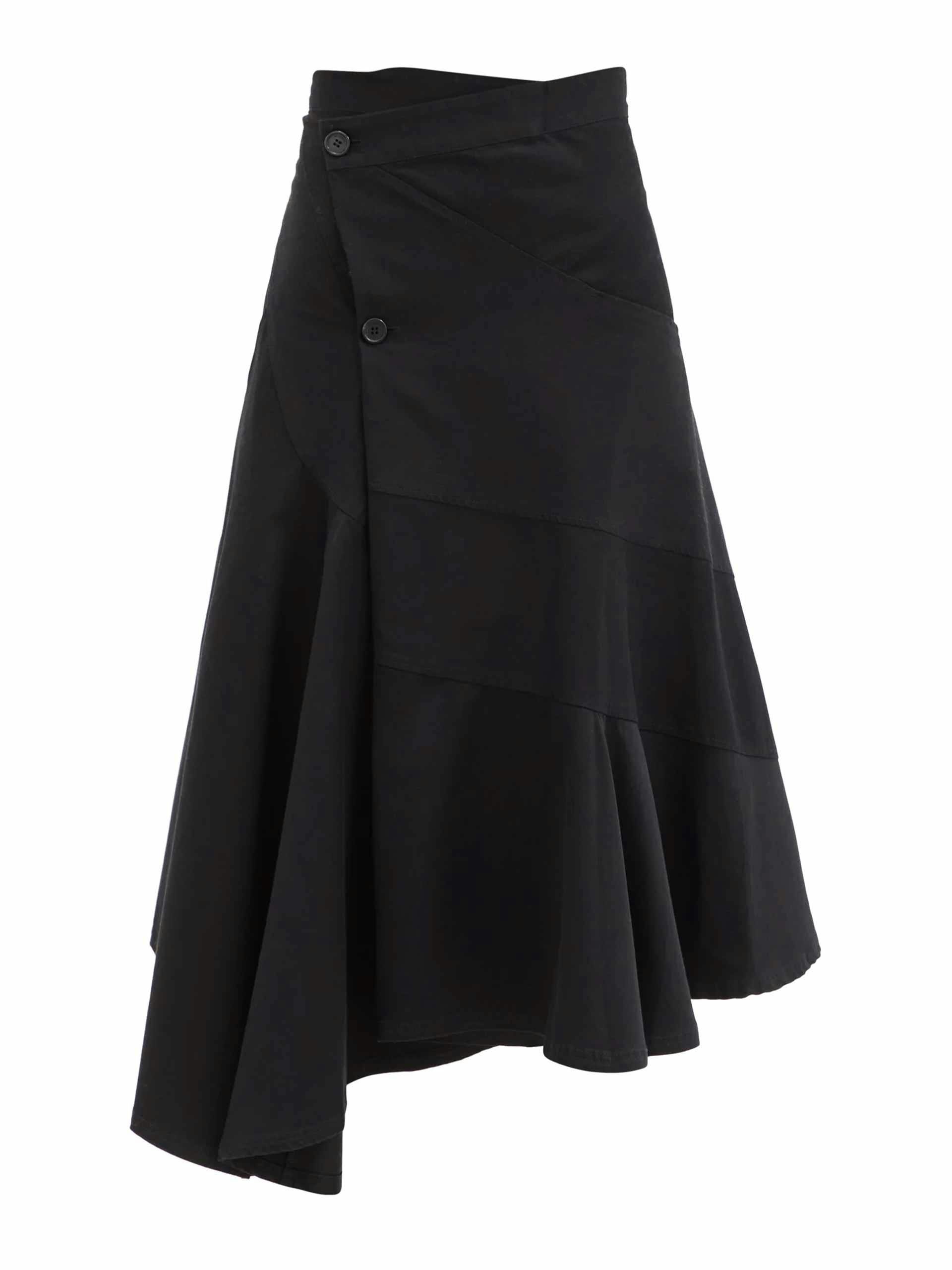 Asymmetric-hem wrap skirt