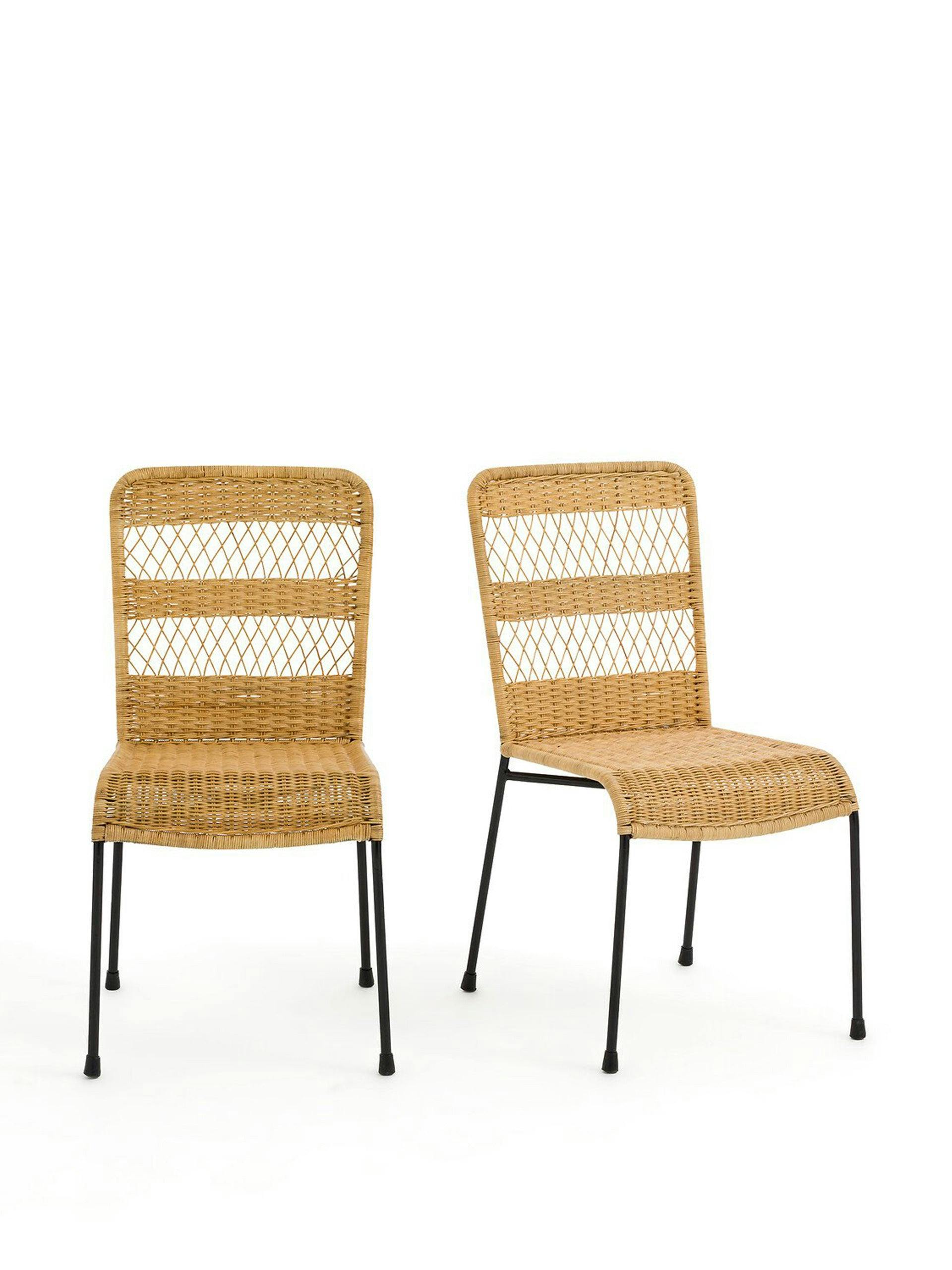 Braided rattan and metal chairs (set of 2)
