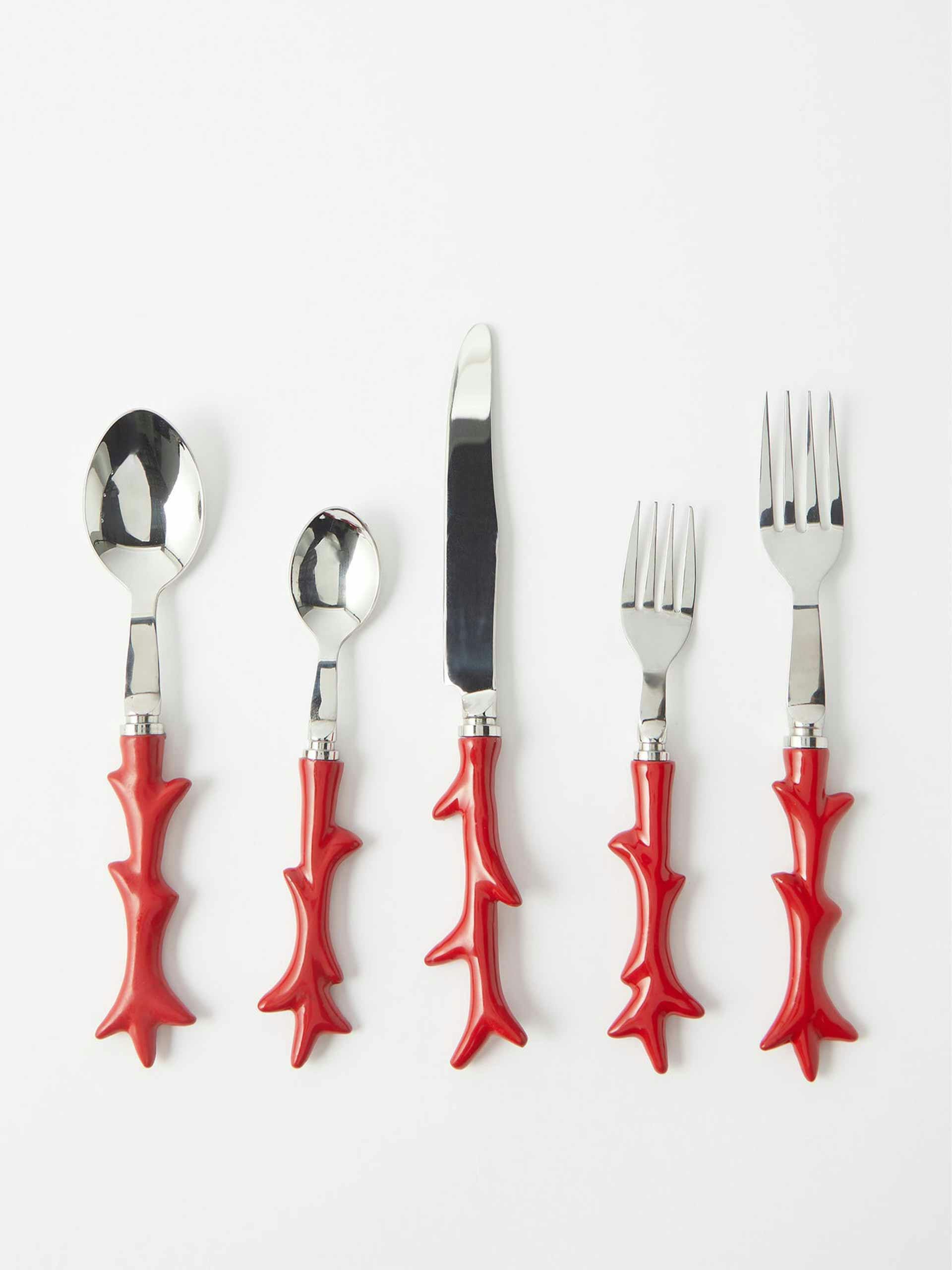 Five-piece coral stainless-steel cutlery set