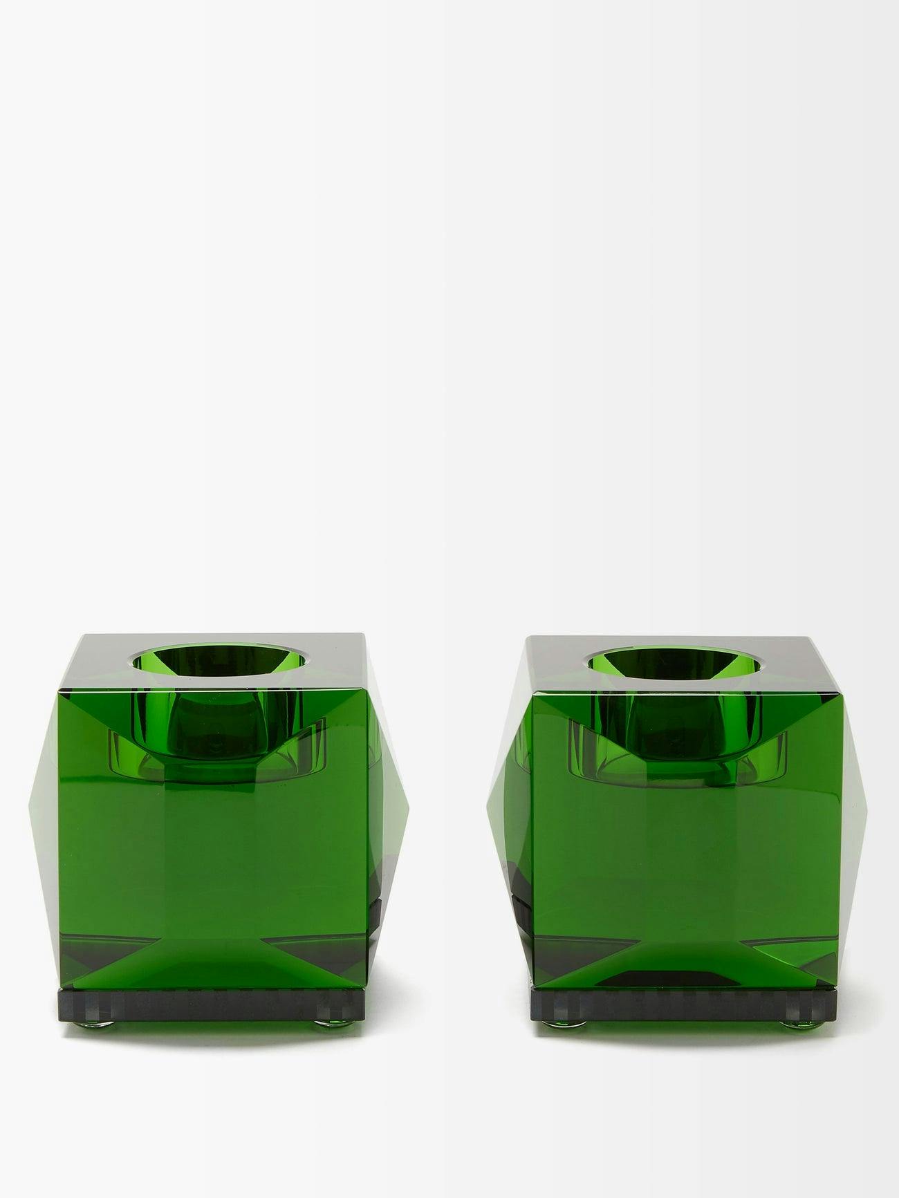 Green Ophelia crystal tea light candle holders