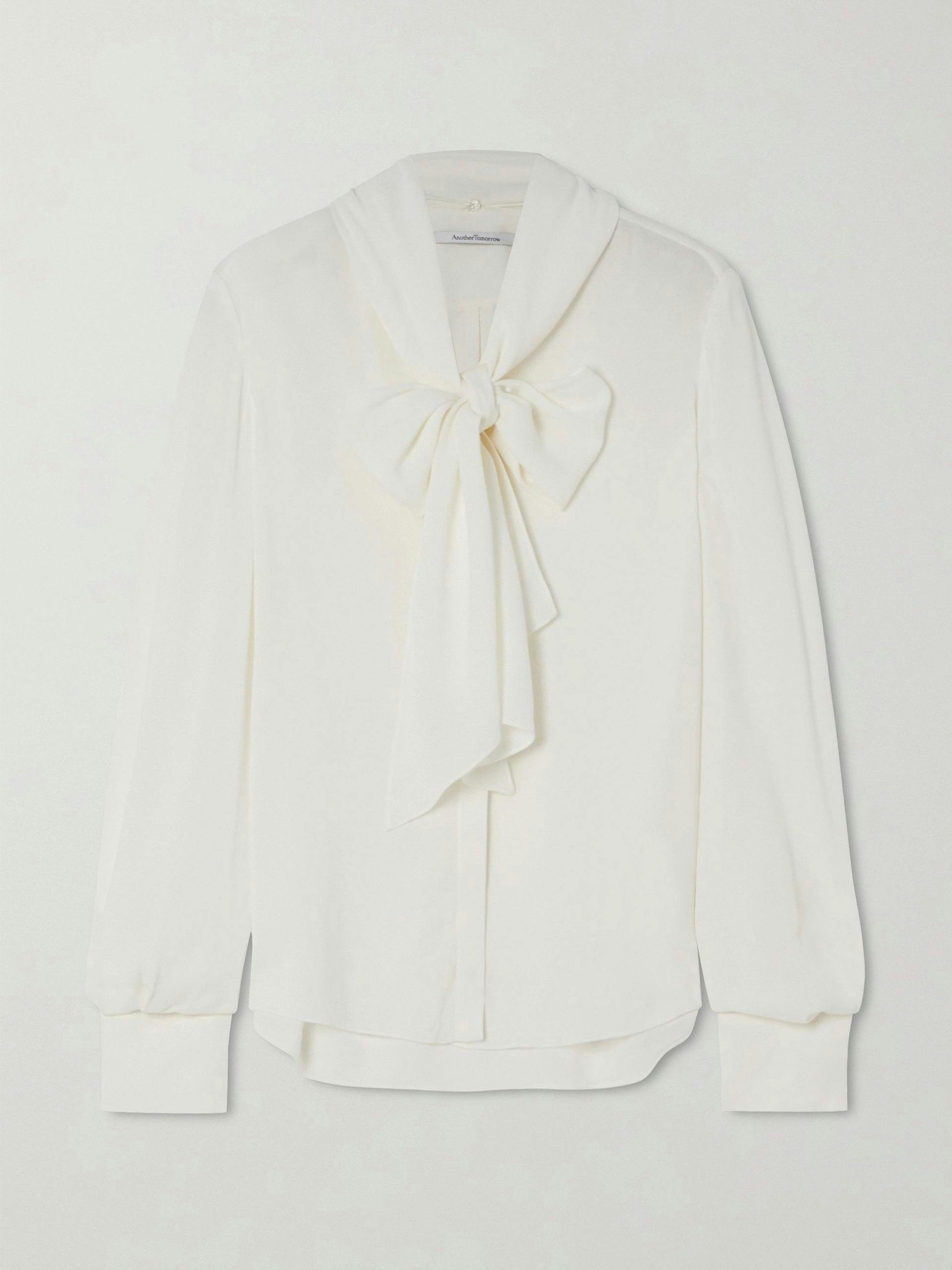 White pussy-bow georgette blouse