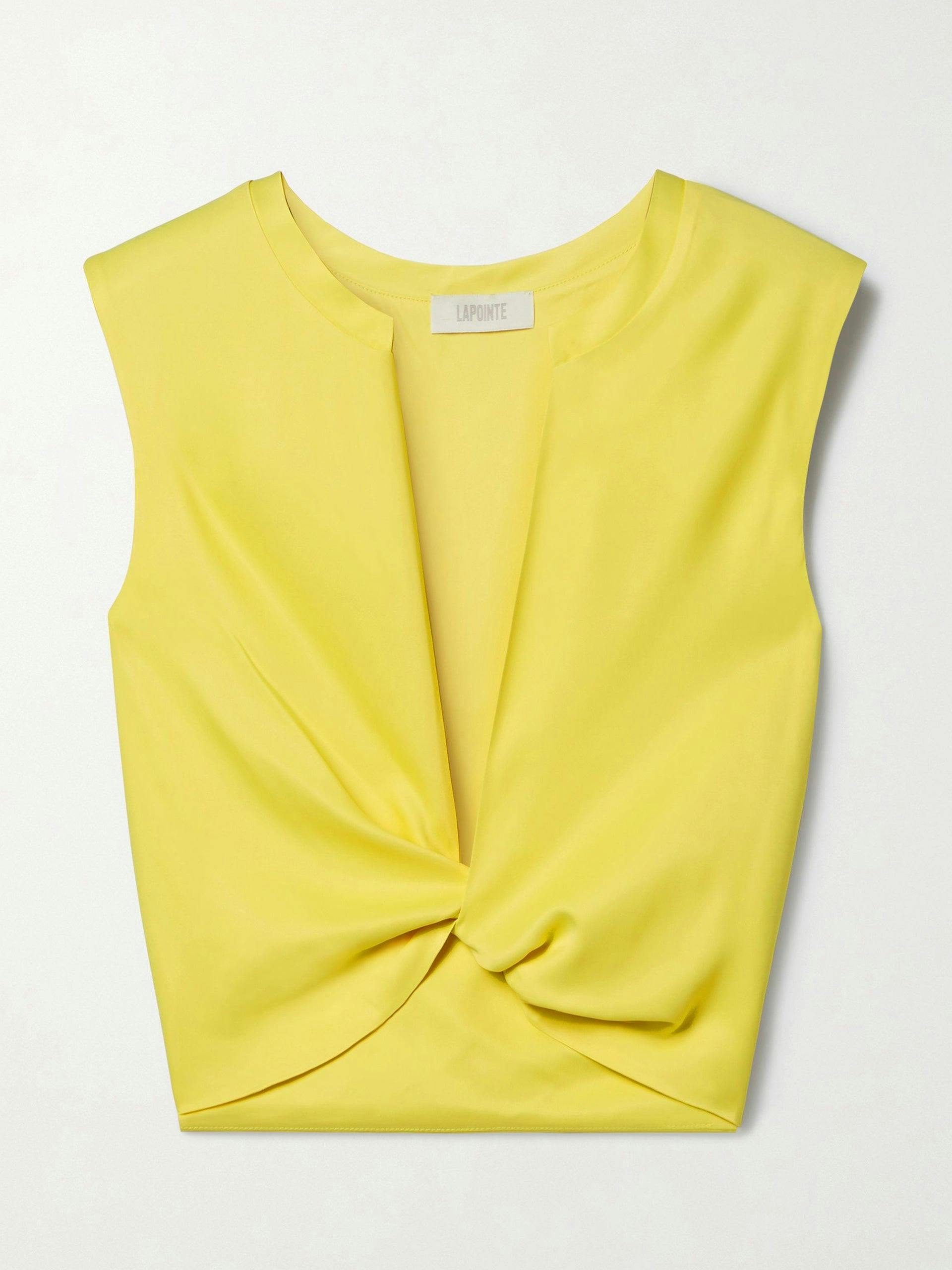 Yellow cropped twist-front top