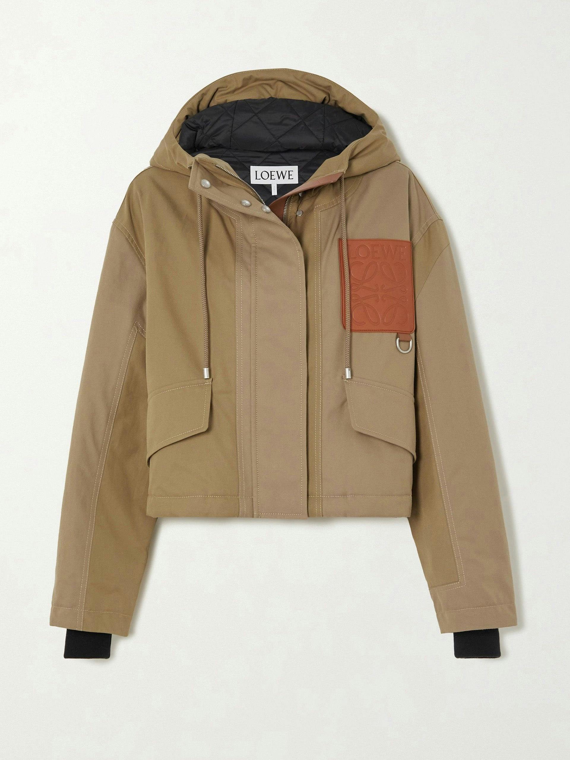 Beige cropped hooded cotton-twill parka
