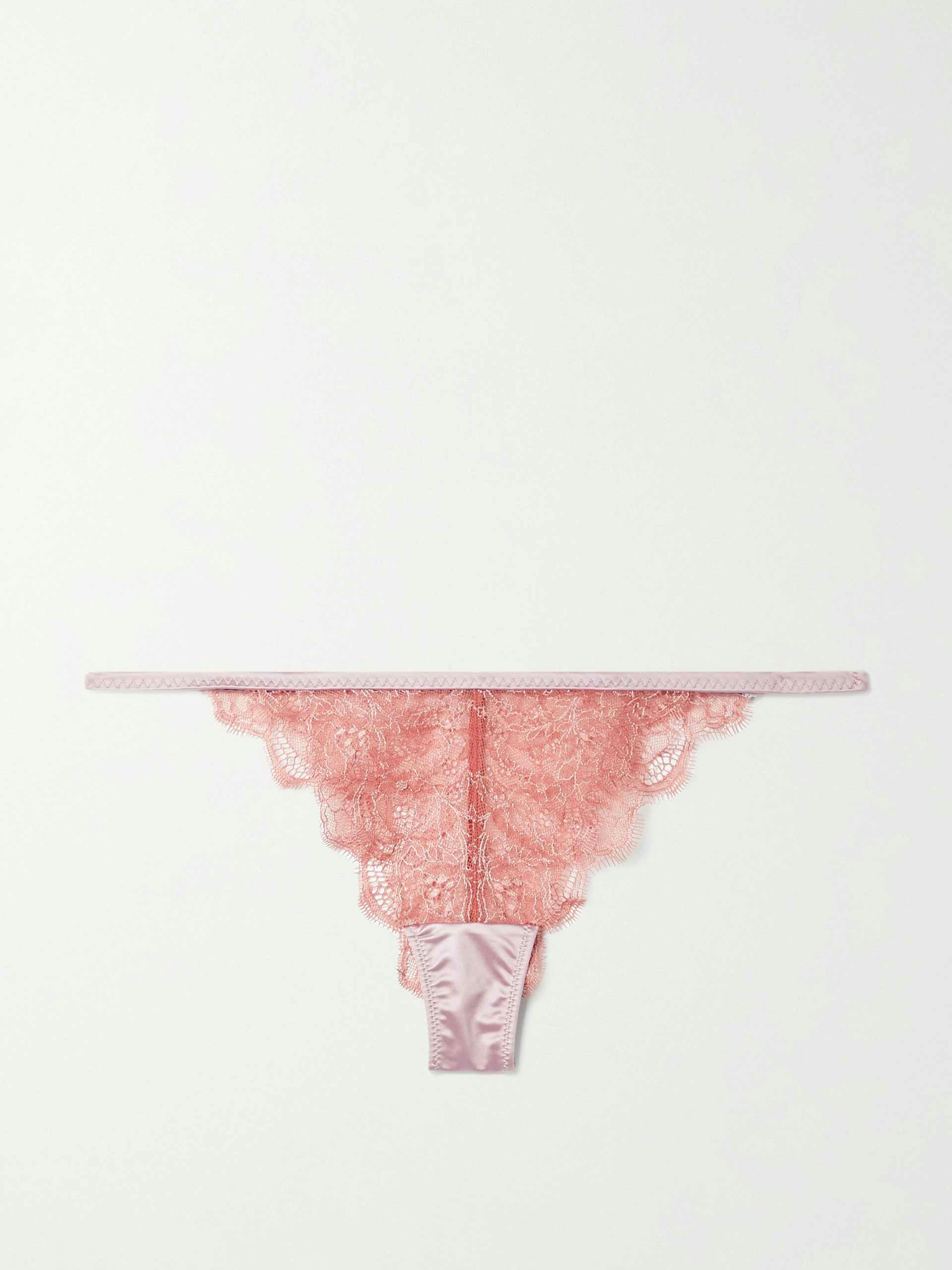 Satin-trimmed lace thong