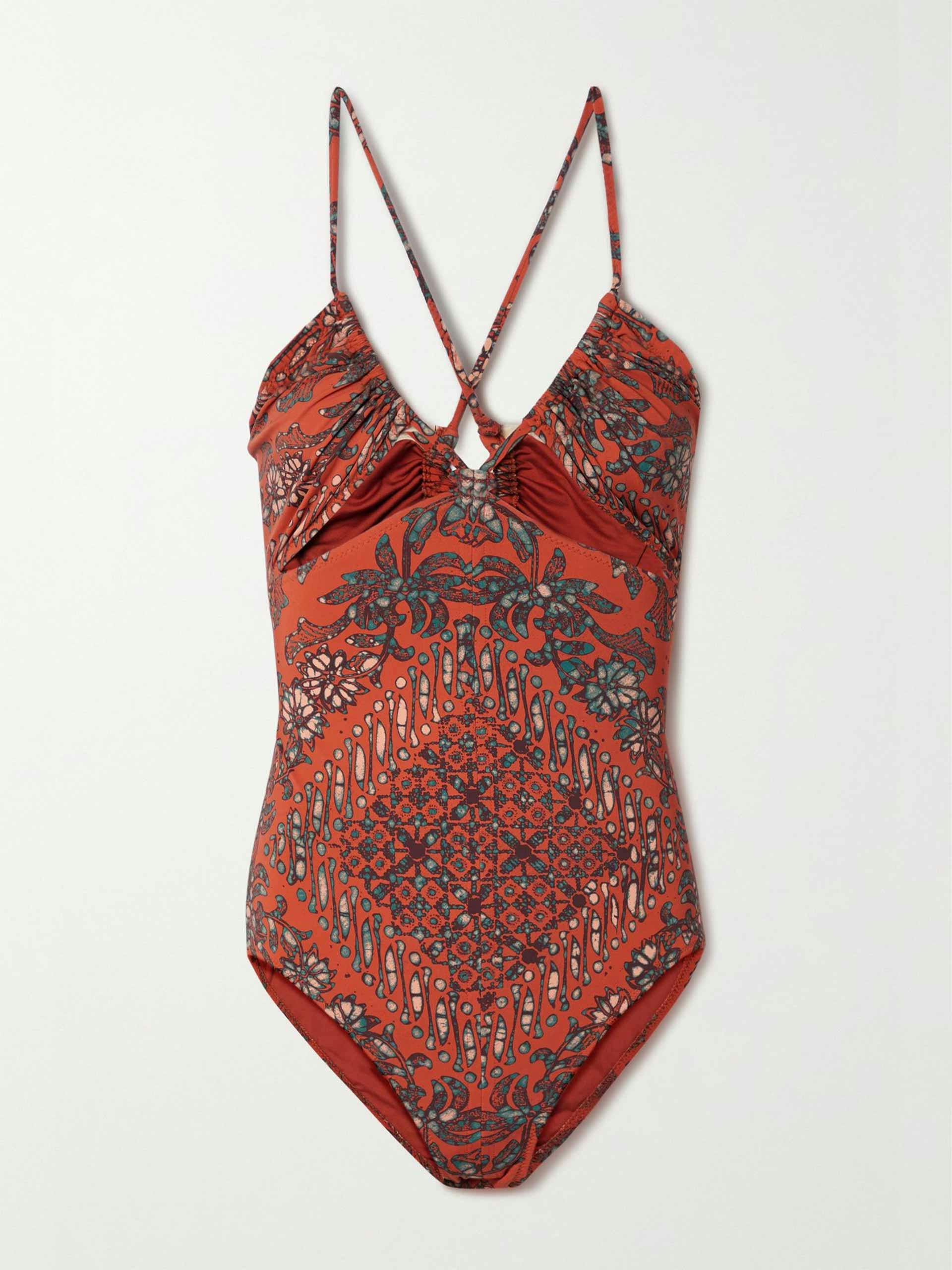 Cutout printed swimsuit
