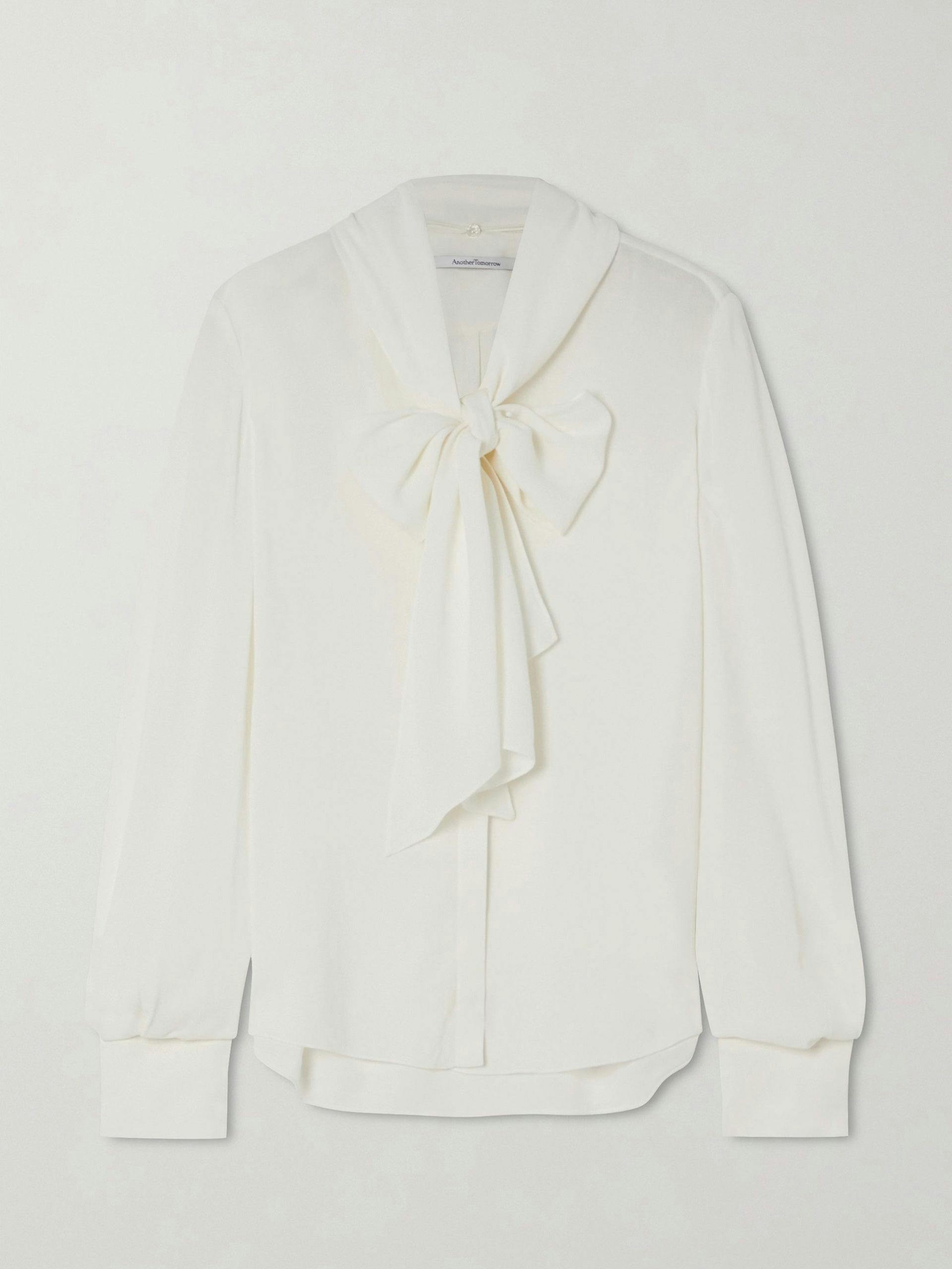 White pussy-bow georgette blouse