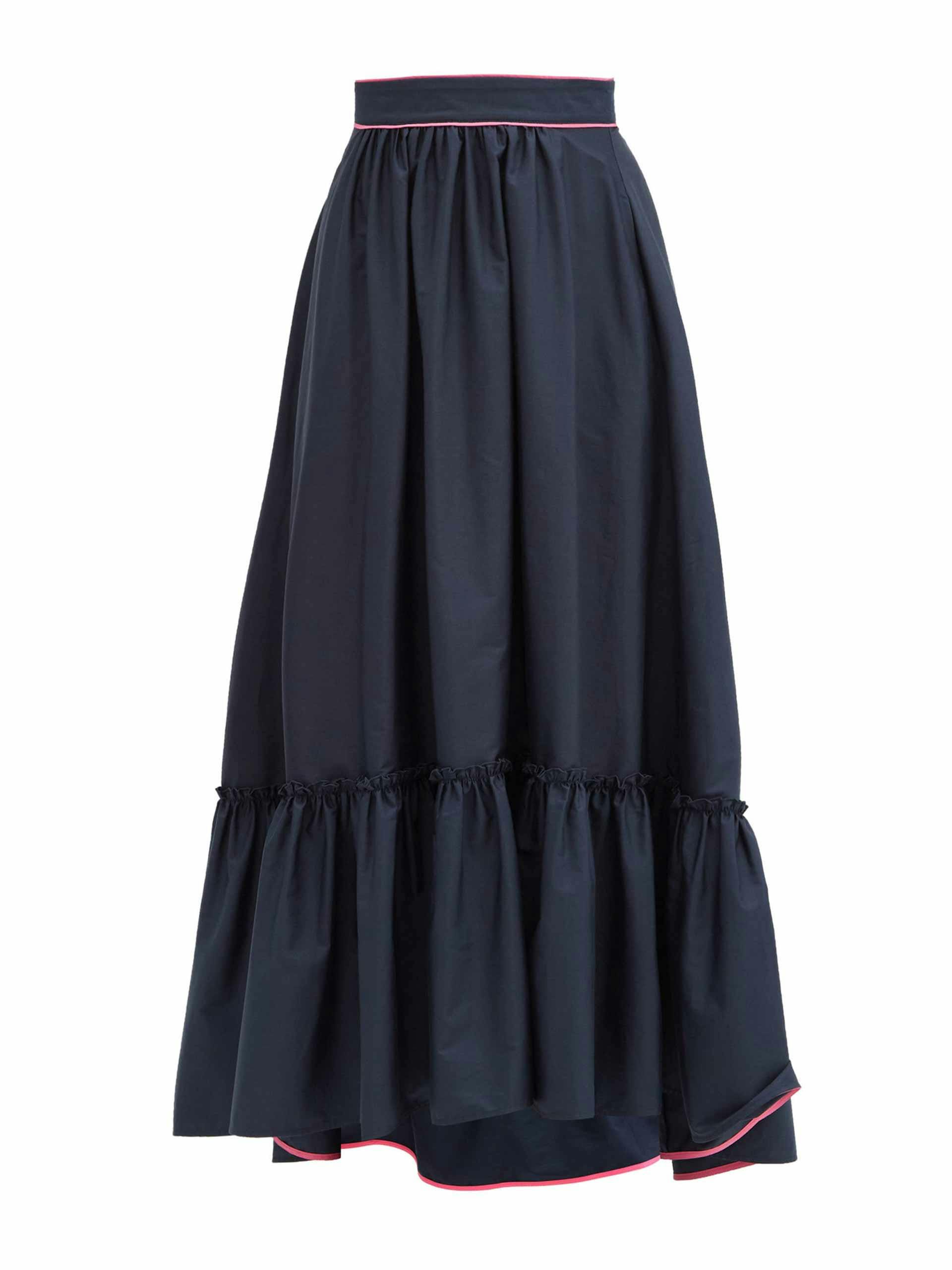 Ruffled-hem cotton-poplin skirt