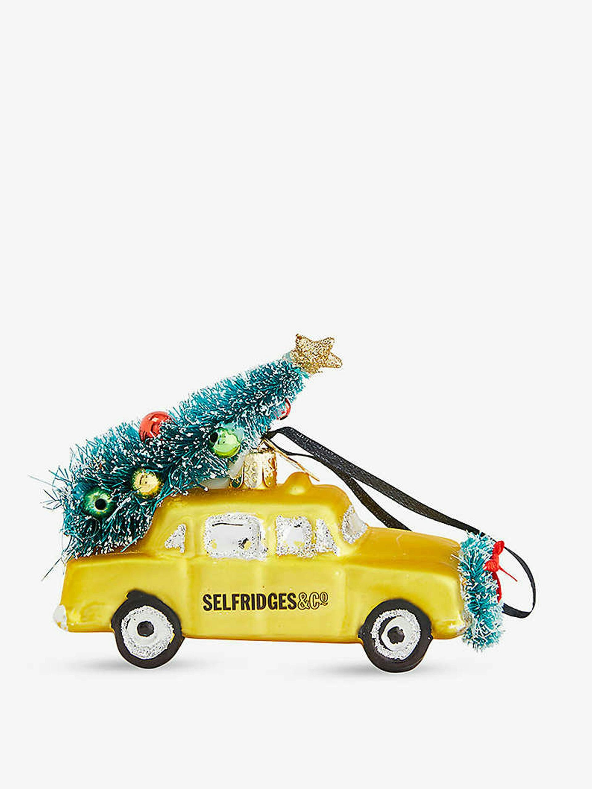 Car, tree and wreath glass Christmas decoration