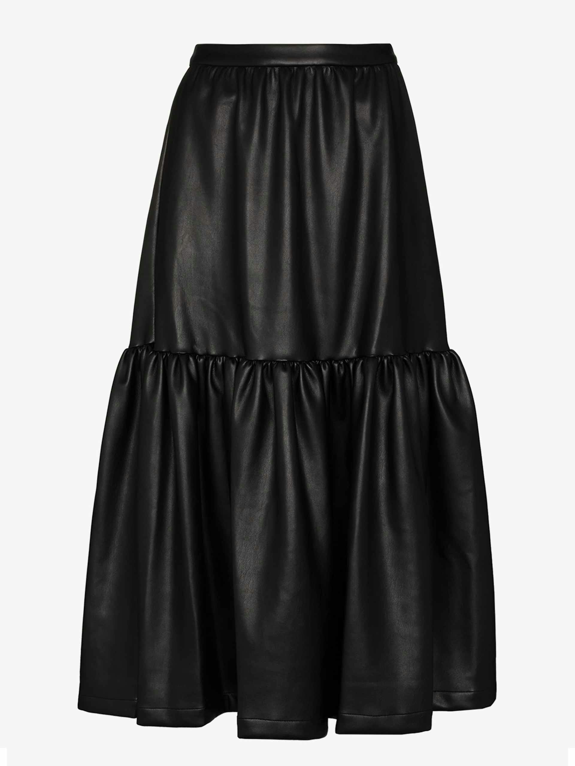 Faux-leather black tiered midi skirt