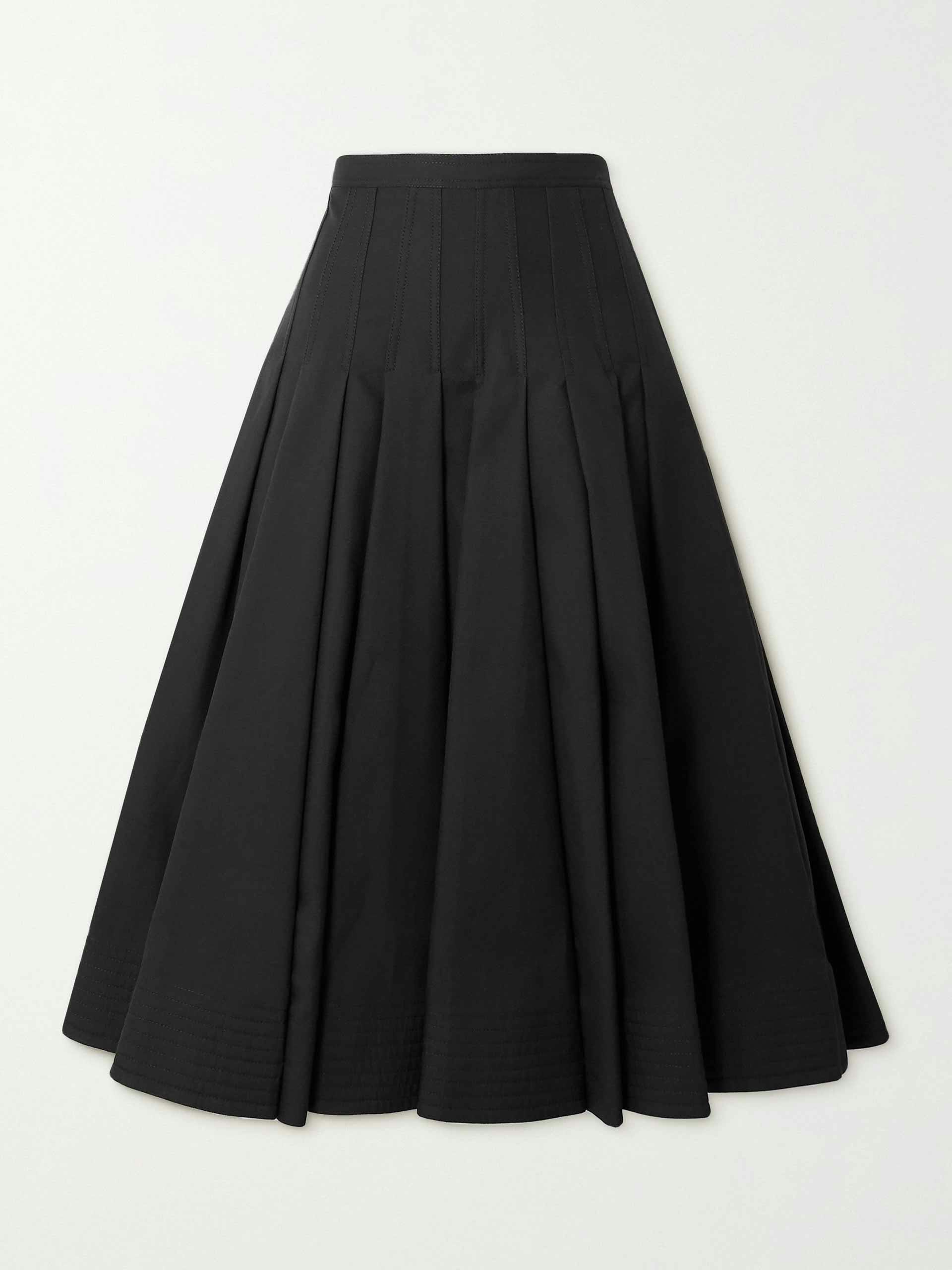 Pleated cotton silk-blend midi skirt